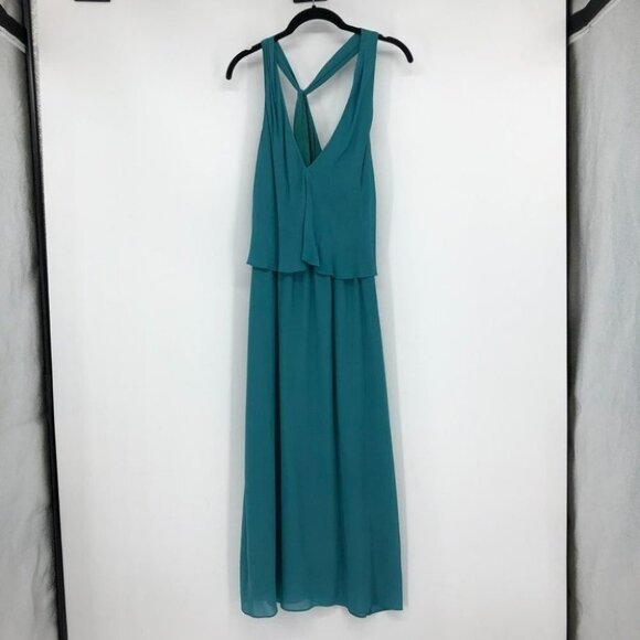 Babaton teal Kristian Maxi dress flowy  silk layered maxi dress small - Picture 3 of 16